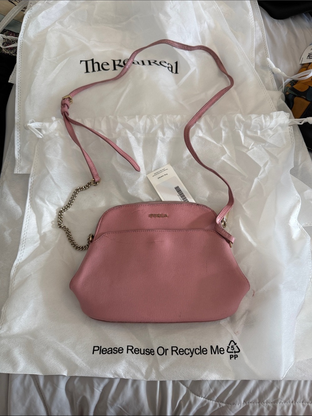 Furla Dusty Rose Leather Crossbody with Chain Accent